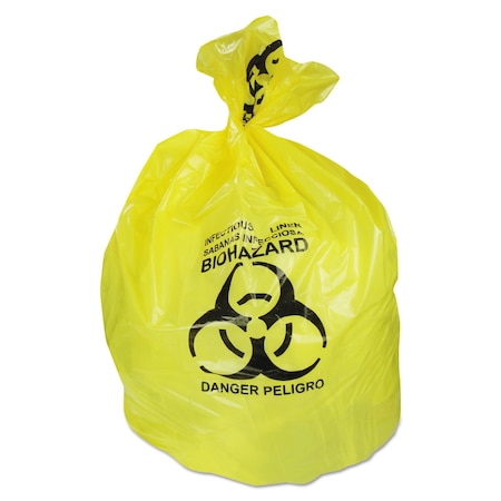Heritage Healthcare Biohazard Printed Can Liners, 30 gal, 1.3 mil, 30" x 43", Yellow, Flat Pack, PK200 A6043PY